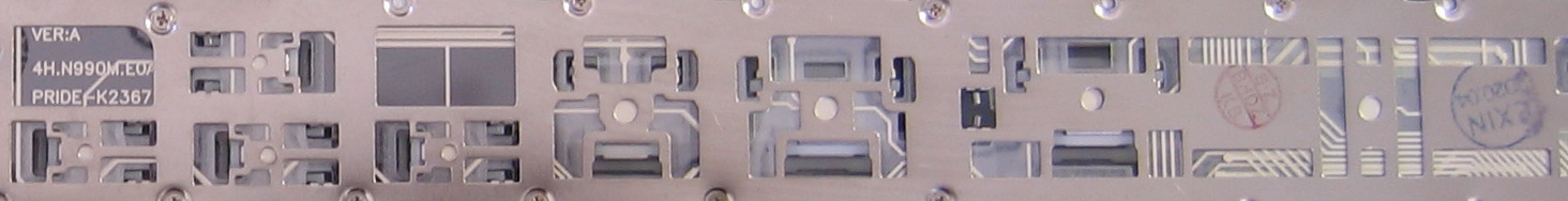 Back side close-up of manufacturing codes. Most readable group: VER:A 4H.N990M.E07 PRIDE-K2367