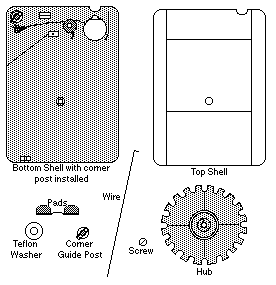 There are 8 pieces of a disassembled Fidelipac Stereo 350 cart