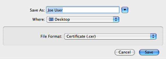 Save As to desktop in .cer format.