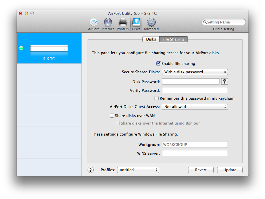 Changing to “With a disk password” reveals the usual Apple password and verification text boxes, and the key button to create a password.